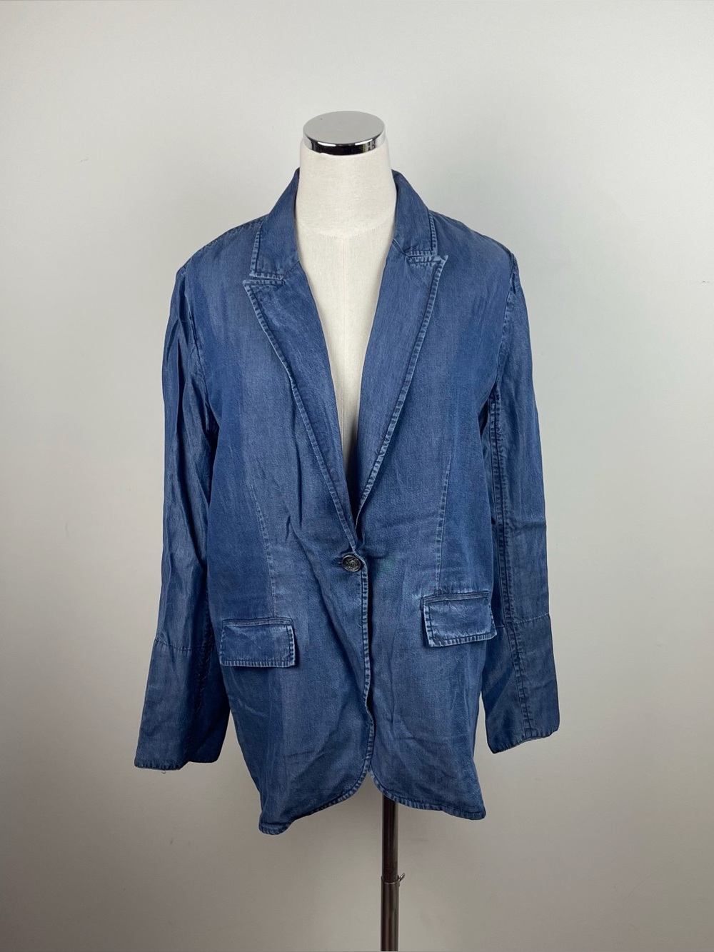 Soft Surroundings Denim Blue Button Front Collared Jacket Women Petite Large